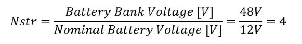 Expression used to calculate the number of connections in series — How to size a battery bank.