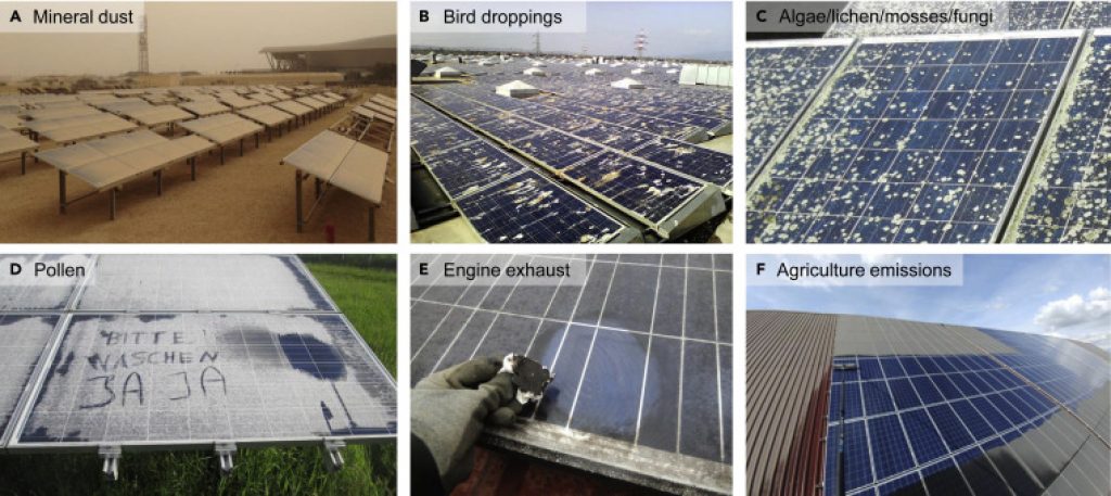 Solar panels that require solar panel cleaning.