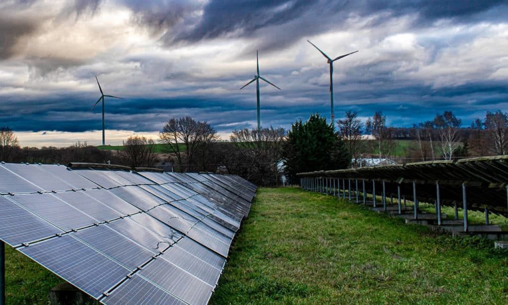 Solar panels on an overcast day - perfect conditions for cleaning solar panels.