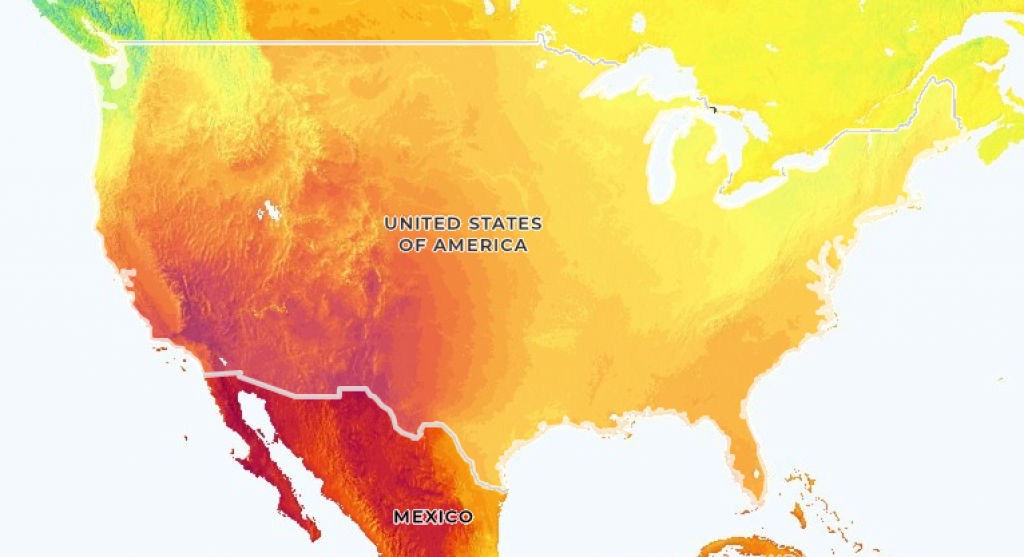 A thematic map describing the amount of solar output available per area in the USA.