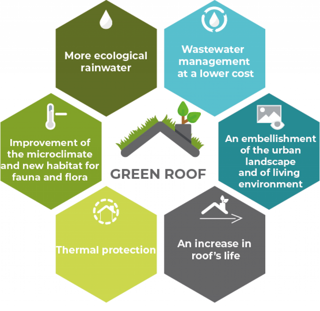 Some of the benefits offered by a green roof.