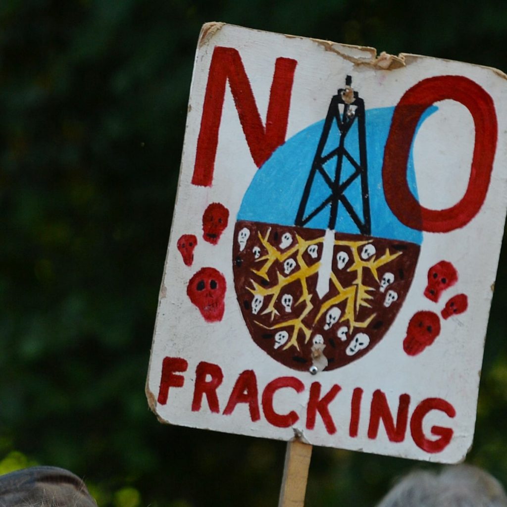 The above is a sign made by a protester against fracking. 