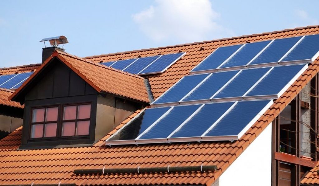 A solar system on a residential home.