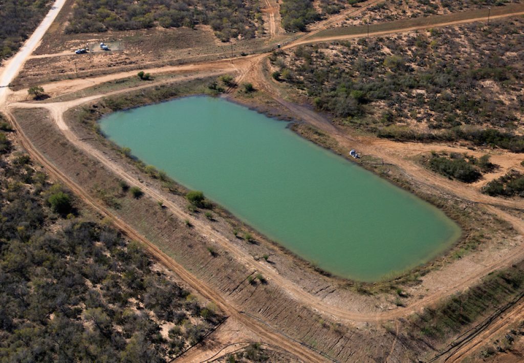 A basin filled with wastewater from fracking. 