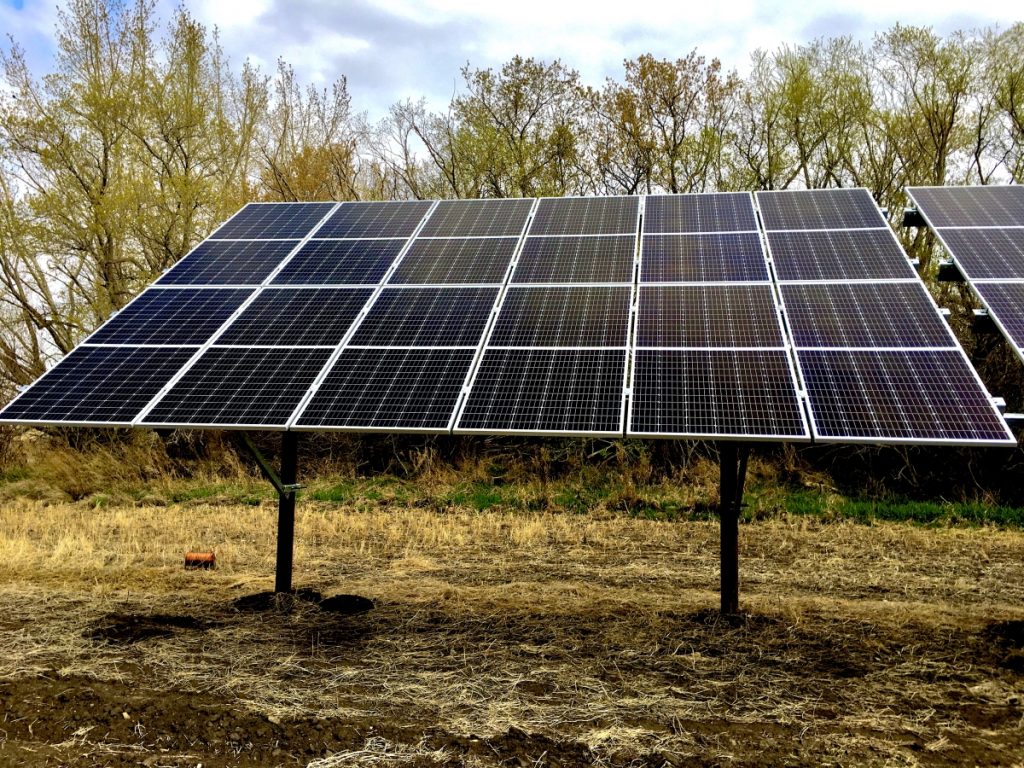 Ground-mounted solar panels — solar panel racking.