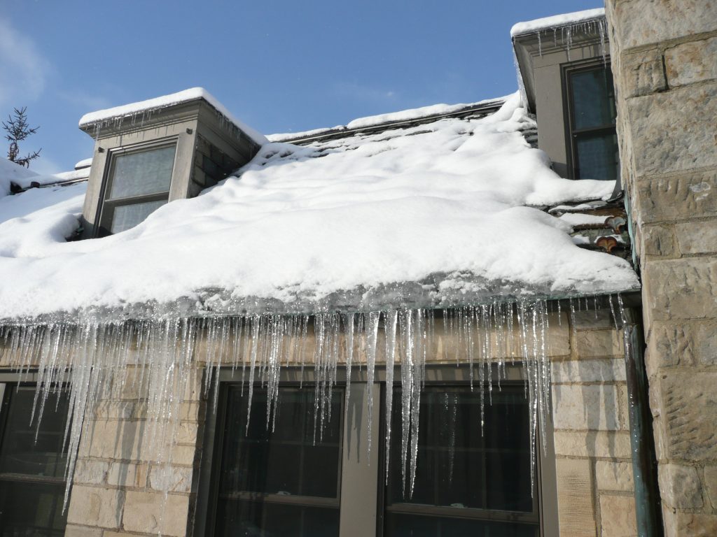 Ice dam on a slate roof.