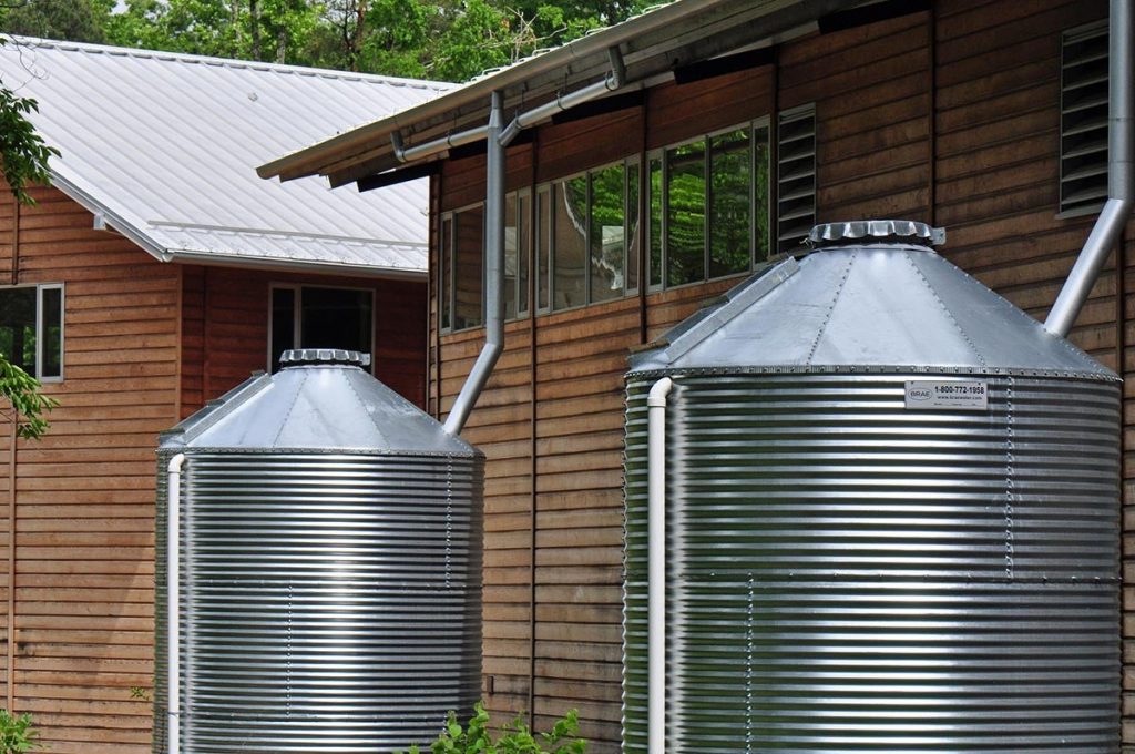 These storage tanks are made out of corrugated steel and add to the aesthetic of the building.