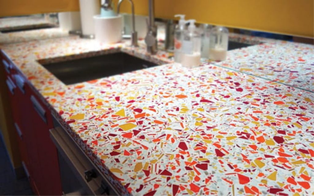 Resin-based glass counters have a higher sheen than cement-based counters.