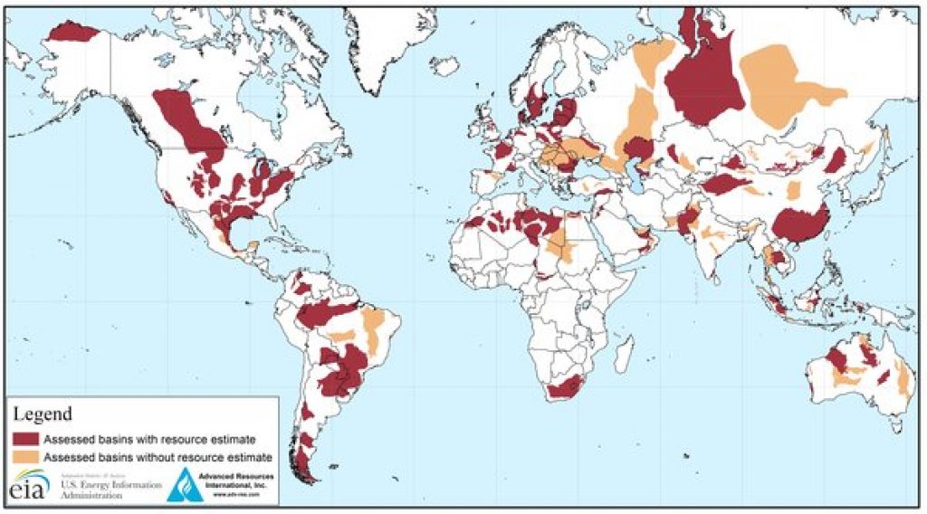 The above image shows the countries with shale gas reservoirs. 