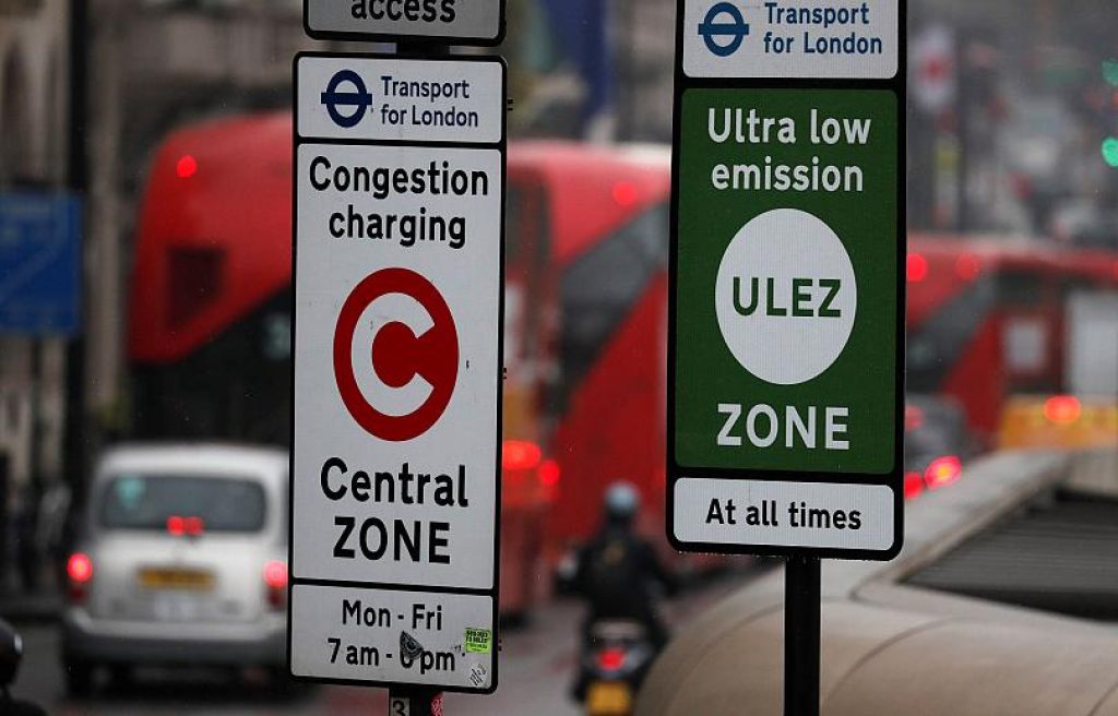 Congestion zone signs in the UK.