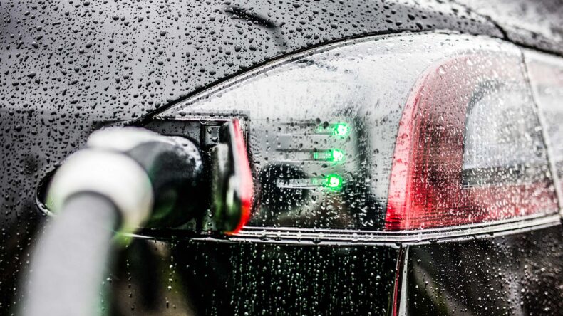 EV charging in the rain.