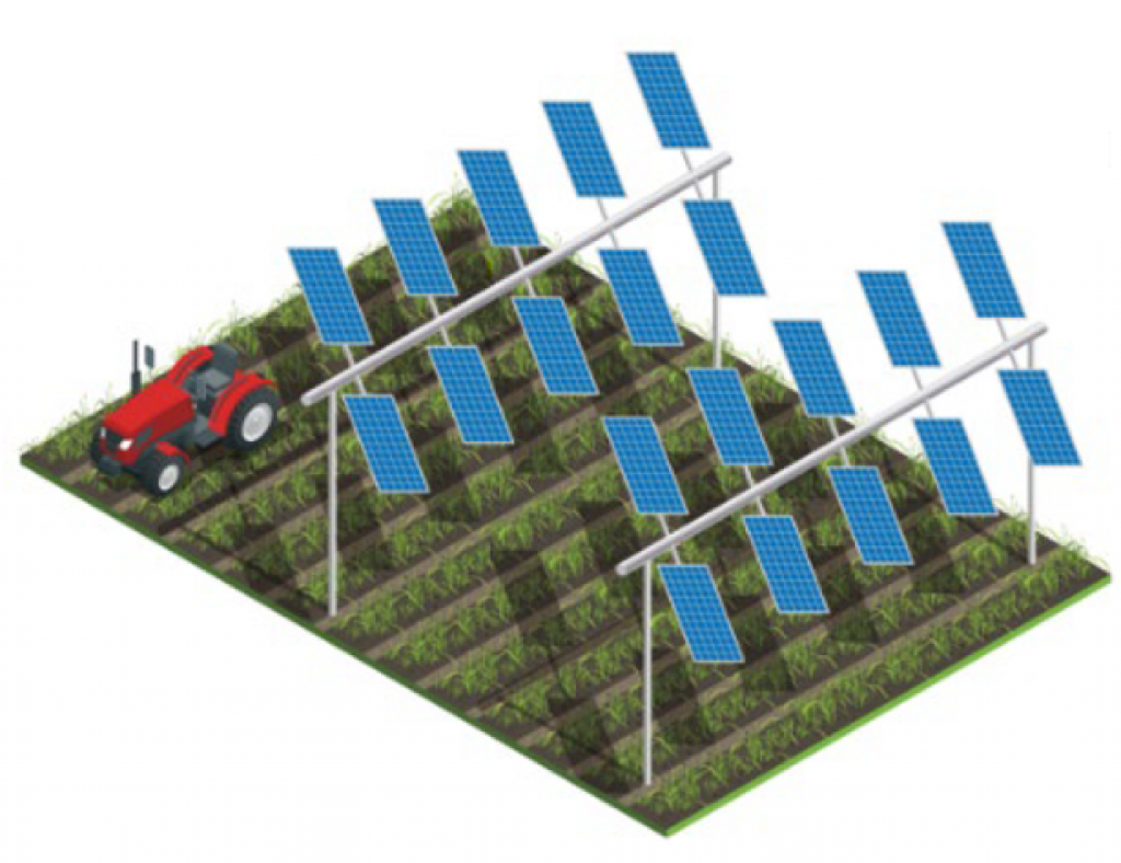 Tracker stilt mount agrivoltaic design.