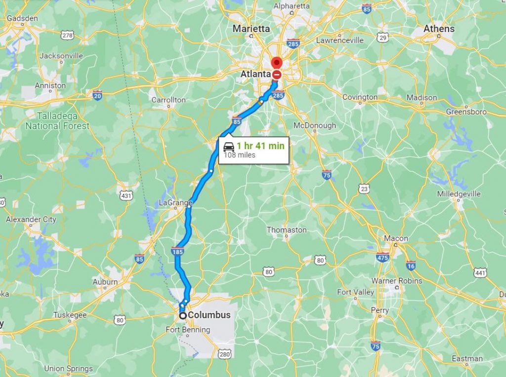 Distance between Atlanta and Columbus — Nissan Leaf's range.