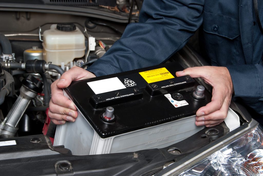 A sealed lead acid battery used as a starter battery in a vehicle