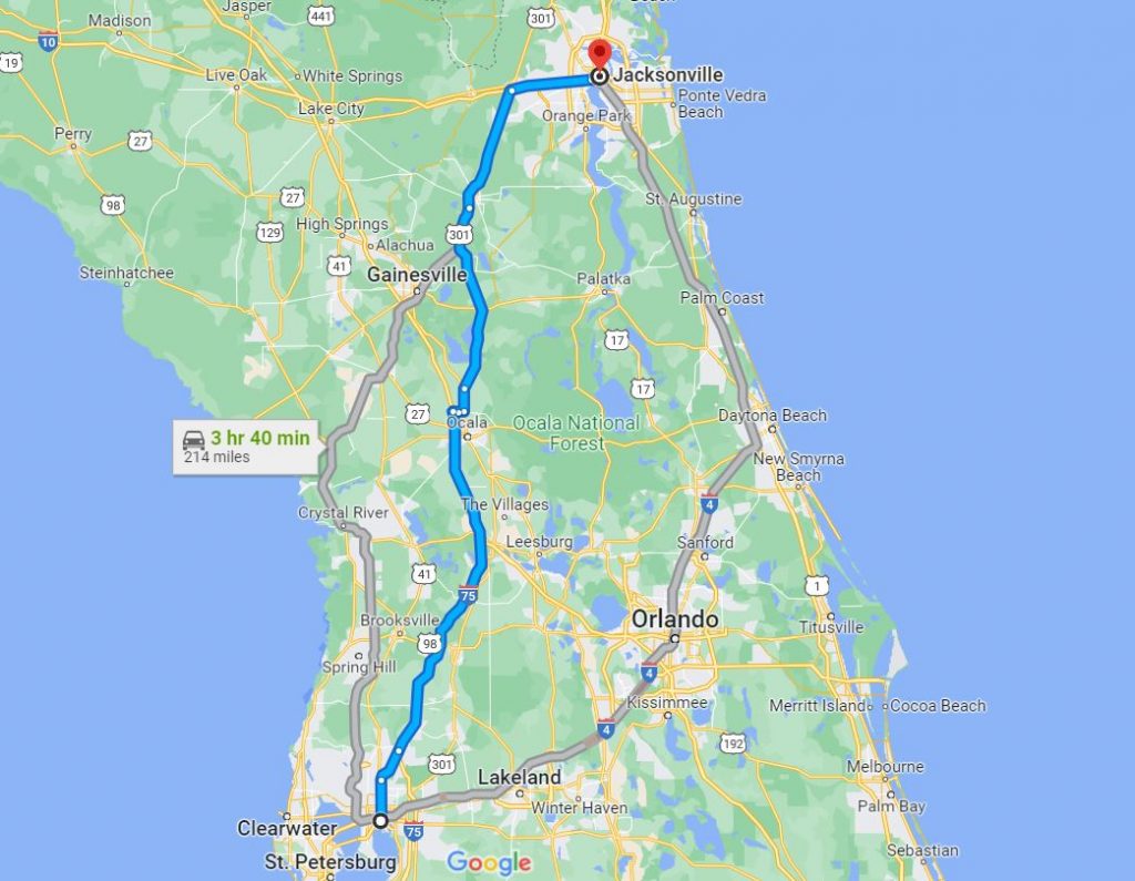 Distance between Jacksonville and Tampa, Florida — Nissan Leaf's range..