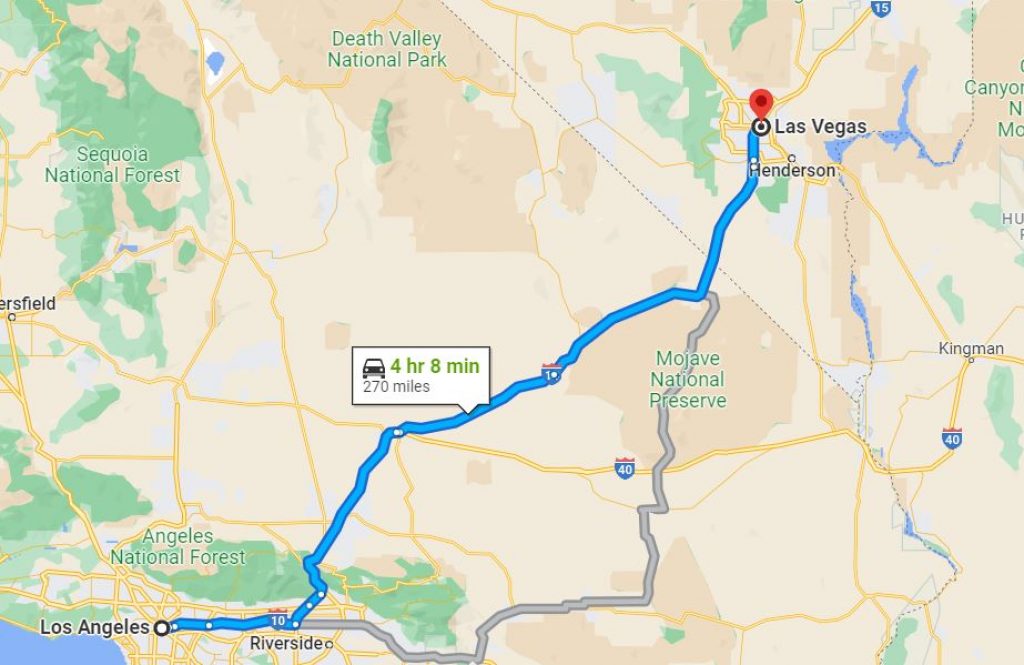 Distance between Las Vegas and Los Angeles. 