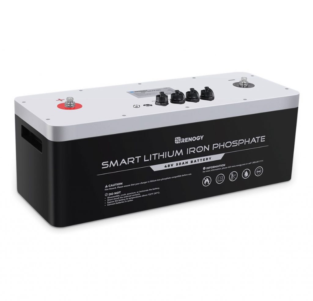 Renogy 48 V, 50 Ah high durability Lithium battery.