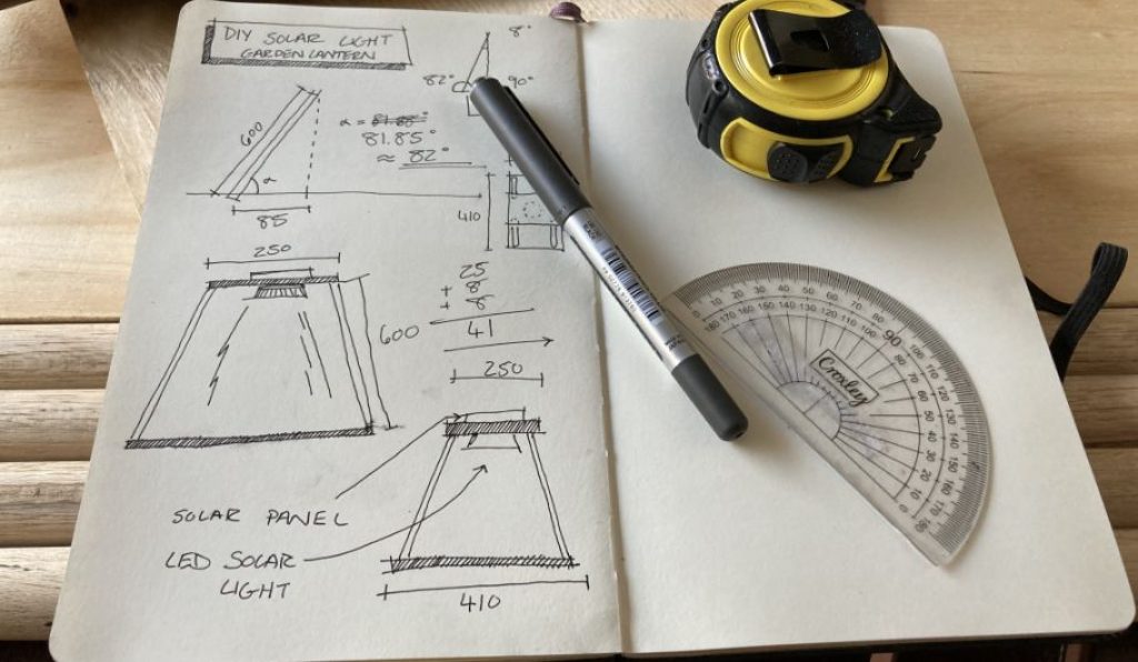 Sketching out design for DIY solar light project.