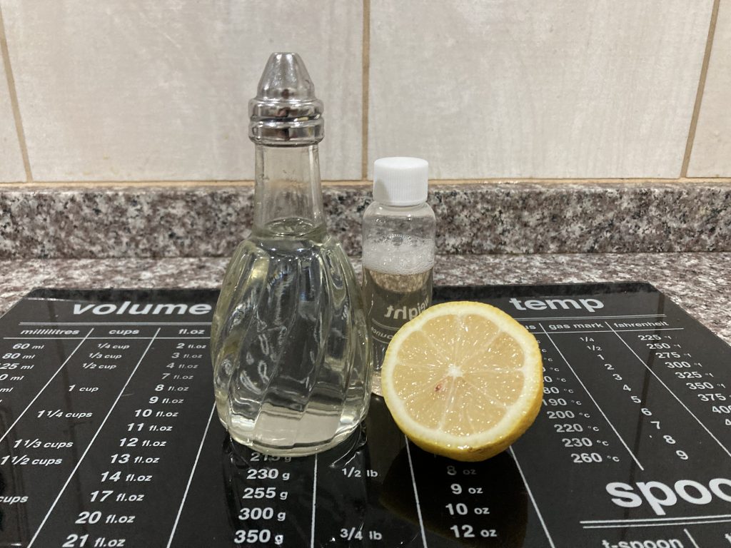 White vinegar, Tea Tree oil and lemon juice make a great mold cleaner.