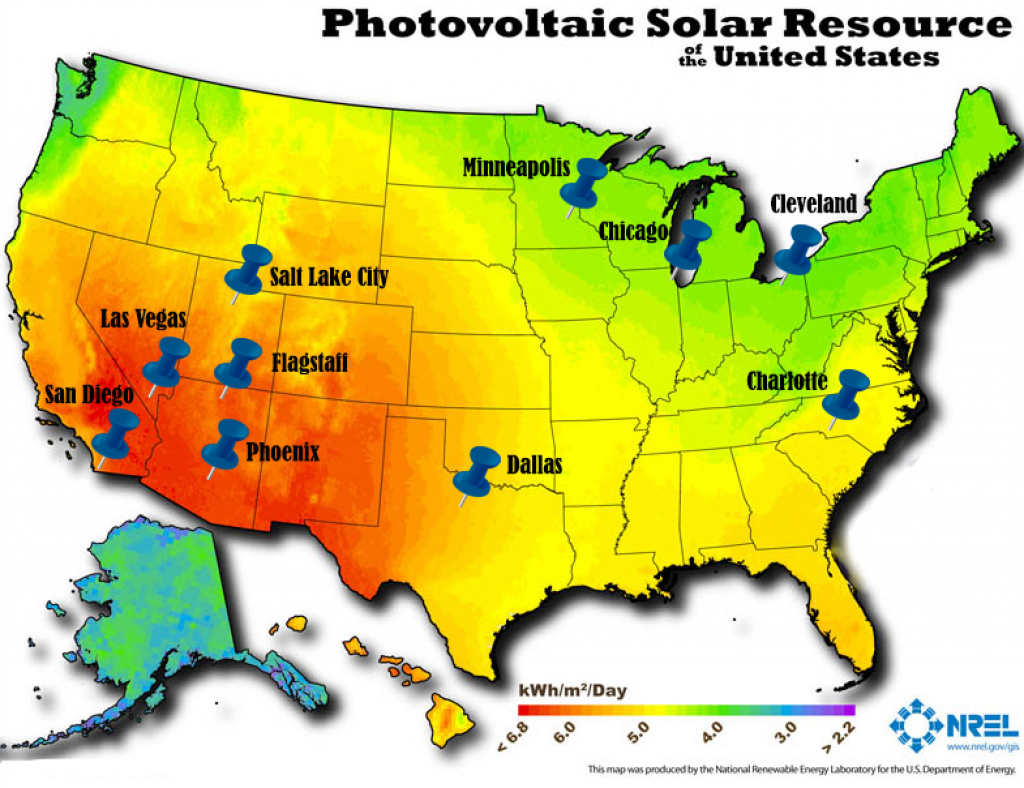 Solar radiation map of the United States.