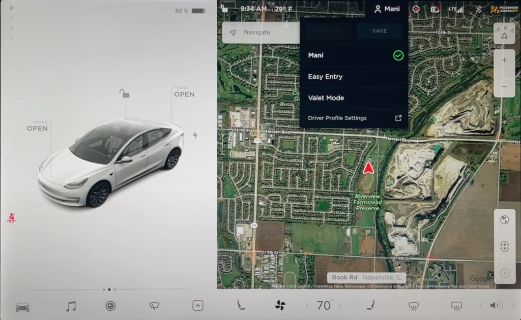 Switching driver profiles to Tesla's Valet Mode.