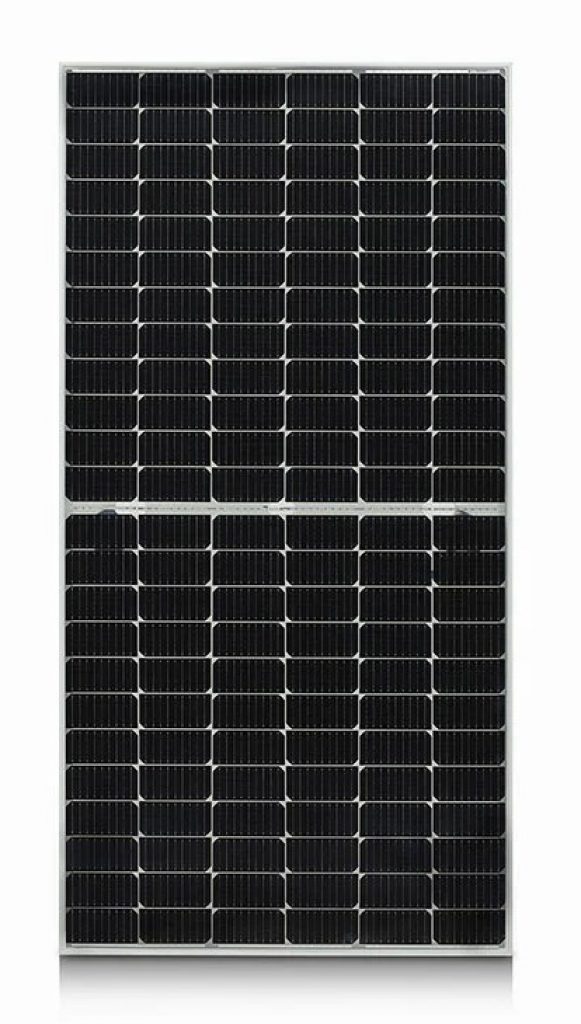 A solar module built with 144 (24 x 6 configuration) half-cut PV solar cells. 