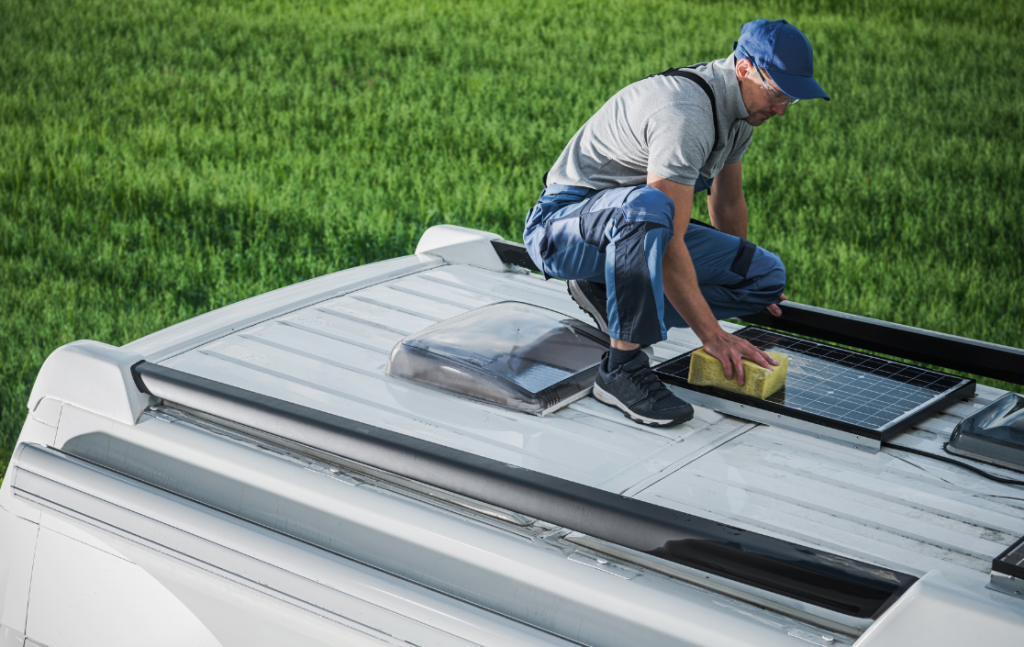 Cleaning your RV solar panels.