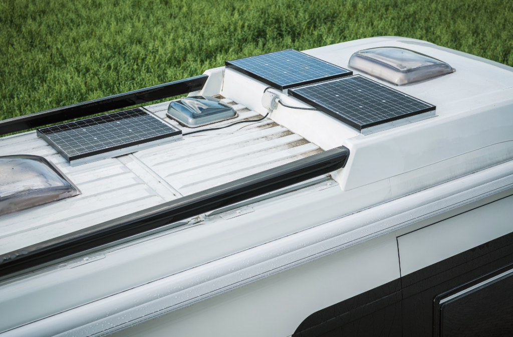 A solar panel installation on an RV.