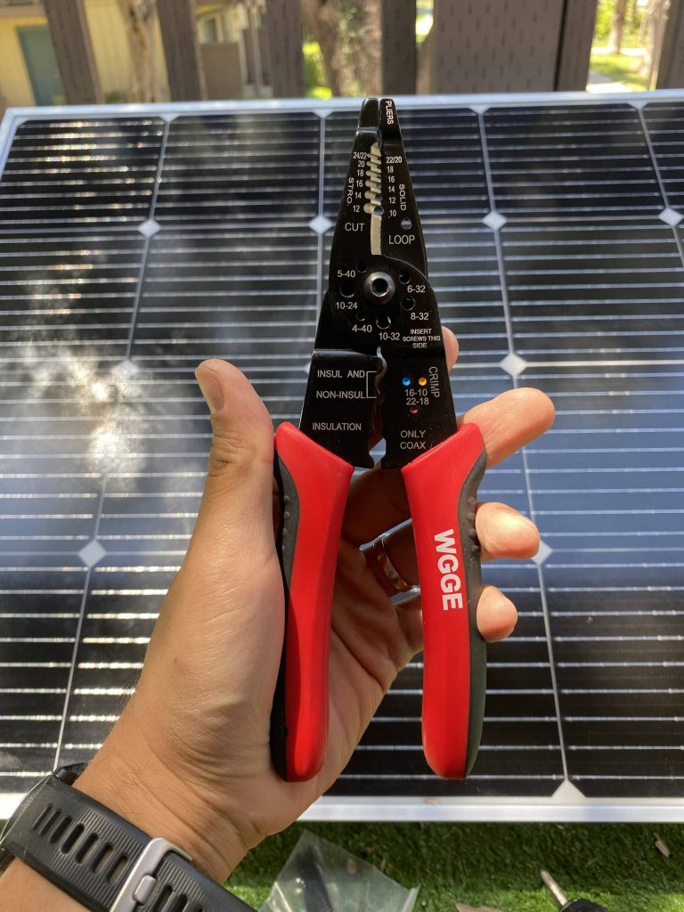 Pliers for solar panel setup — BougeRV 200W 9BB.