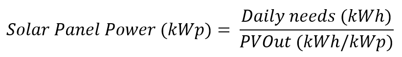 Formula used to calculate the number of solar panels for a generator.
