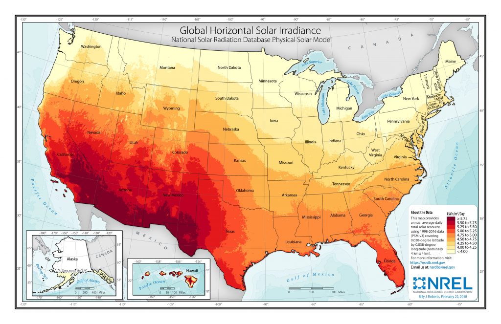 Global solar irradiance map.