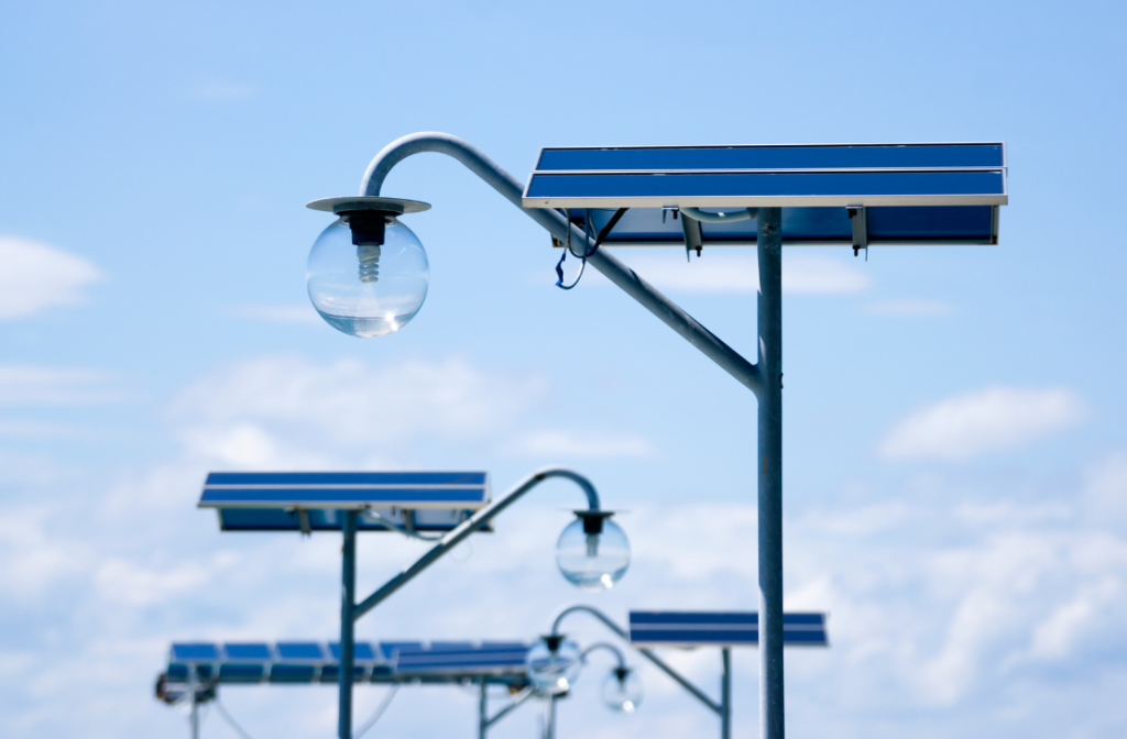 Solar lights on a pole.