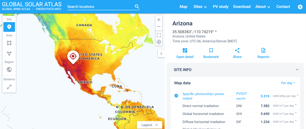 Global Solar Atlas will show you the PVOUT for any location you click on the map.