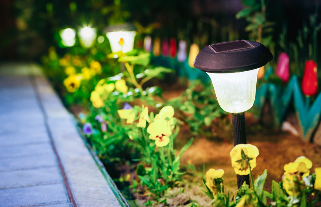 Solar lights at work in the garden.