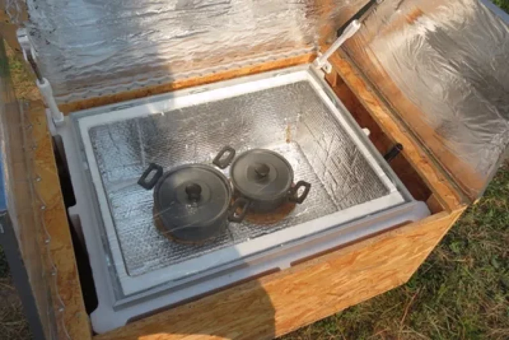 Wooden frame DIY solar oven.