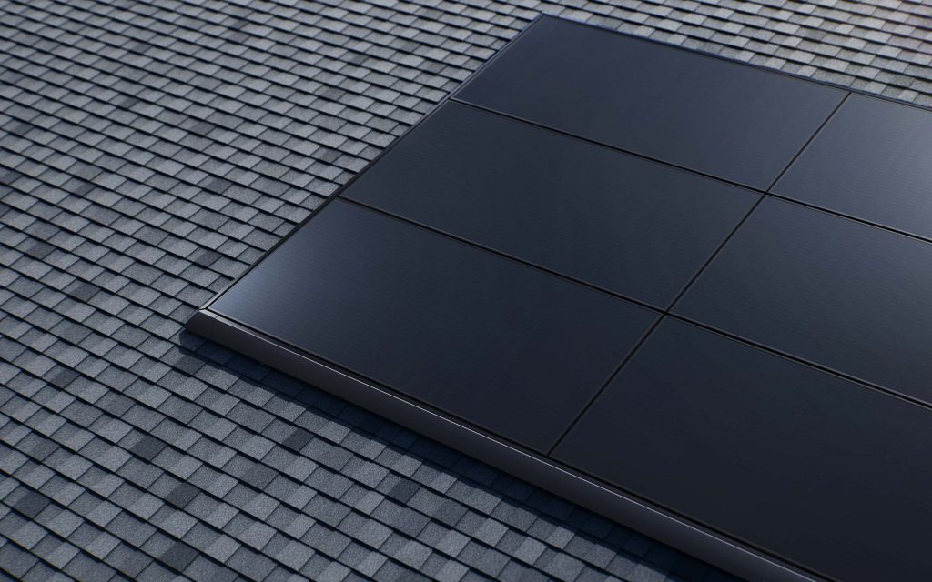 Tesla solar panel on a roof.