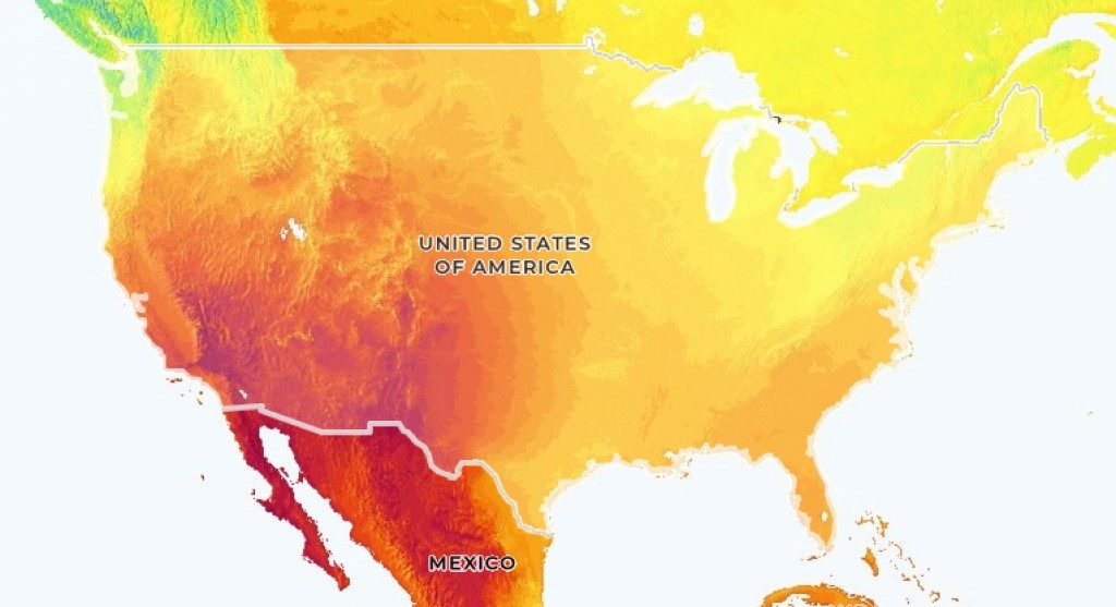 This figure is a thematic map that describes the amount of solar output available per area in the U.S. 