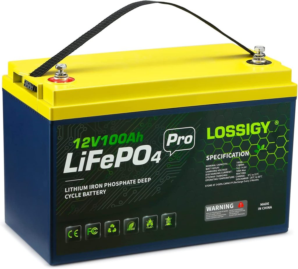 HQST 12 Volt 100Ah LiFePO4 Lithium Iron Phosphate Battery, Built