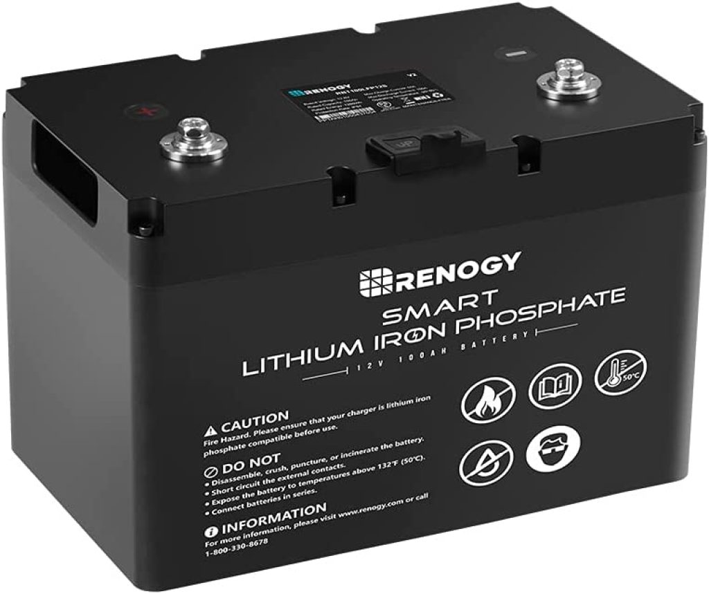 Renogy 12V 100Ah LiFePO4 battery. Perfect for a 200-watt solar panel.